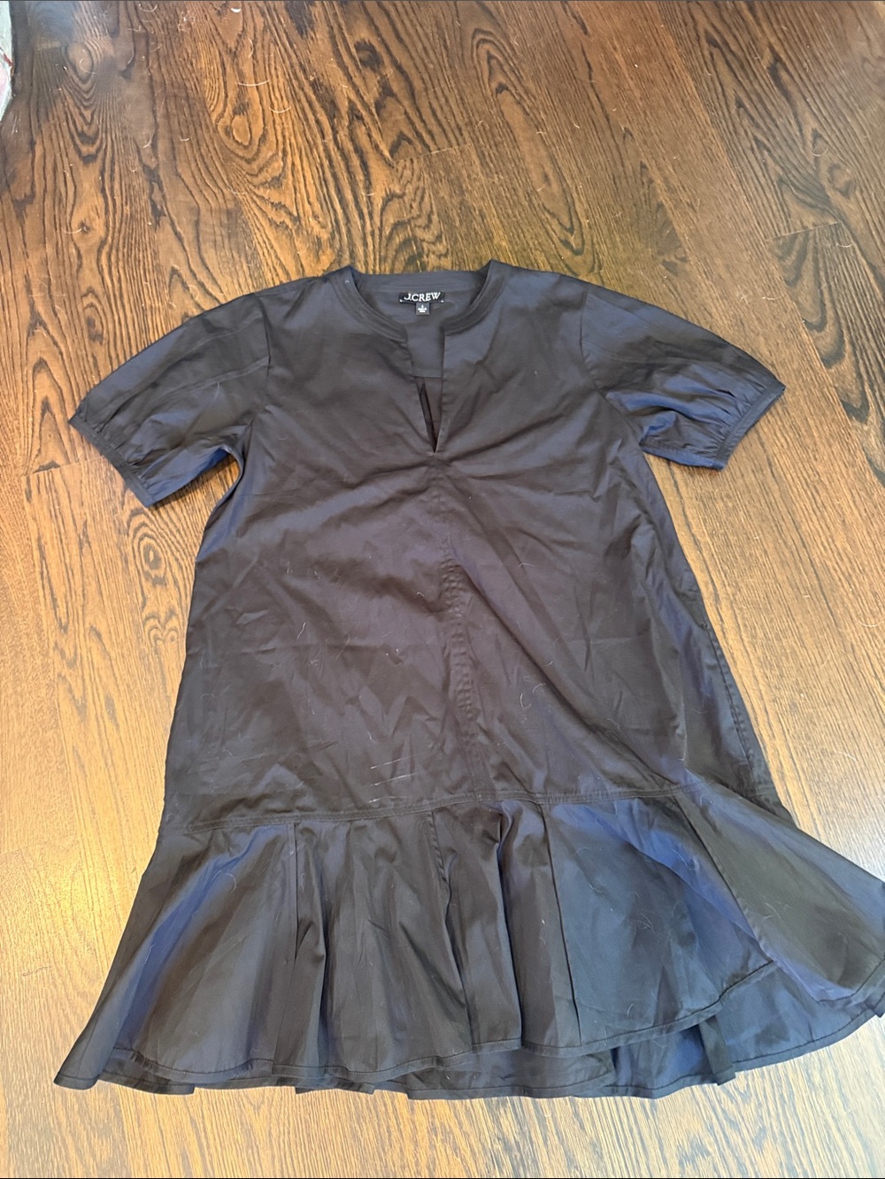 J. Crew black Short-Sleeve Ruffle-Hem Mini Dress